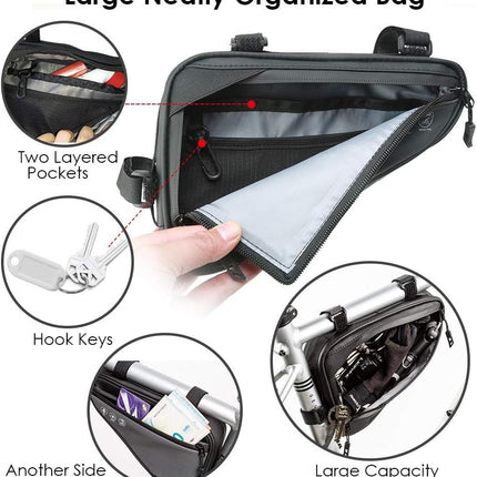 Bike frame bag - Waterproof bike bag for handlebars, head tube and saddle - Reflective bike bag - Suitable for outdoor, road and mountain biking.