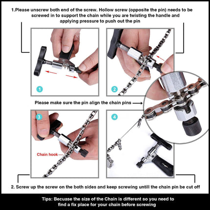 Bicycle chain tools - Chain repair tools - Bicycle chain separator - Cutter - Breaker - For 7, 8, 9 and 10-speed road bikes and mountain bikes.