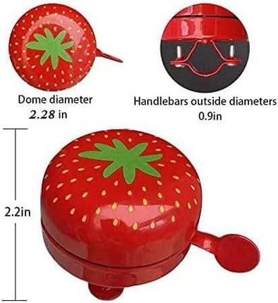 Bicycle bells - Metal bicycle bells for children and adults - Suitable for toddler bikes, scooters - Strawberry bicycle bells.