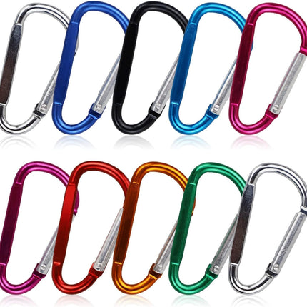 Carabiner - D-ring clip hook - Durable keychain - Camping accessory - Suitable for outdoor fishing, hiking, backpacking - 10 pieces.