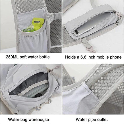 Backpack - Running Hydration Vest - Lightweight Insulated Backpack with 1.5L Hydration Blaster - Suitable for Hiking, Trail Running, Cycling, Racing & Marathons - Gray.