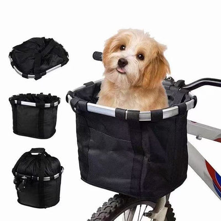 Bicycle basket - Front bike basket - Small dog carrier - Removable mountain bike handlebar tube - Hanging foldable luggage bag with a load capacity of 5 kg - Black.