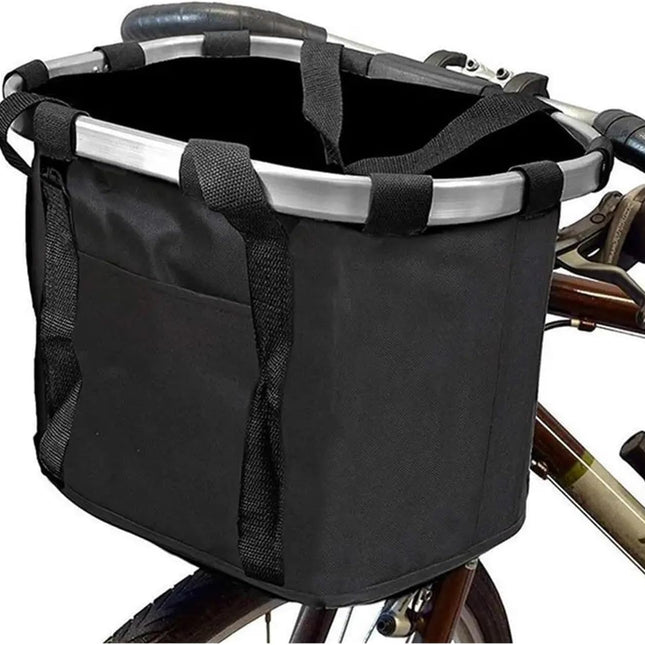 Bicycle basket - Front bike basket - Small dog carrier - Removable mountain bike handlebar tube - Hanging foldable luggage bag with a load capacity of 5 kg - Black.