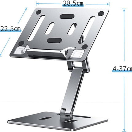 Computer Stand - Adjustable Lift Stand - Suitable for laptop, tablet, textbooks, cookbooks and magazines - Cooling vents - Metal - Silver.
