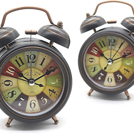 Alarm Clock - Retro Mini Silent Alarm Clock - with Night Light - Retro Arabic Digital Analog Quartz Alarm Clock - Ticking Double Bell Alarm Clock - Desk Clock with Alarm - Silent Clock.