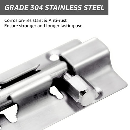 Door Latch - Sliding Latch Made of Stainless Steel 304 with Screws - Suitable for Bathrooms, Bedrooms, Sheds and Garden Toilets - 4" (97mm).