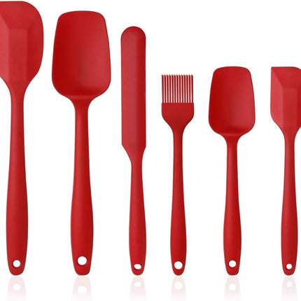Silicone Spatula Set - Silicone Kitchen Utensils Including Rubber Spatula - Non-Stick and Heat Resistant - Suitable for Cooking, Baking and Mixing - Red - Pack of 6.