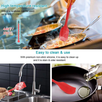 Silicone Spatula Set - Silicone Kitchen Utensils Including Rubber Spatula - Non-Stick and Heat Resistant - Suitable for Cooking, Baking and Mixing - Red - Pack of 6.