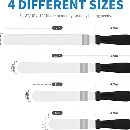 Icing Spatula - Offset Spatula - Stainless Steel Cake Decorating Spatula Set 6/8/10/12 Inch Professional Angle Cake Spatula with Plastic Icing Handle - for Home, Kitchen or Bakery - Set of 4.