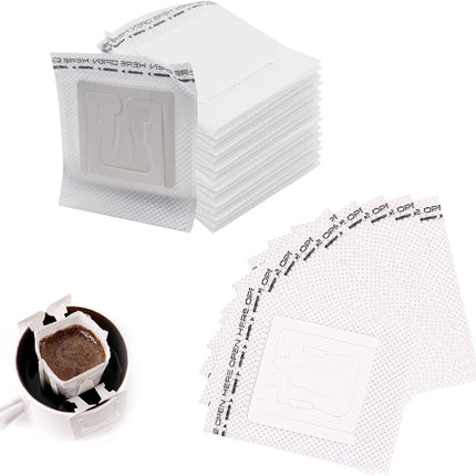 Coffee Filter Bags - with Hanging Loop - Portable Paper Coffee Filters for Most Cups - Travel, Camping, Home, Office - Pack of 100.