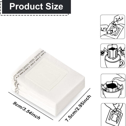 Coffee Filter Bags - with Hanging Loop - Portable Paper Coffee Filters for Most Cups - Travel, Camping, Home, Office - Pack of 100.
