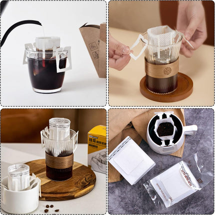 Coffee Filter Bags - with Hanging Loop - Portable Paper Coffee Filters for Most Cups - Travel, Camping, Home, Office - Pack of 100.