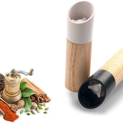 Pepper Mill - Manual Ceramic - Wooden Kitchen Utensil - For Freshly Ground Spices - Easy to Clean - 160mm * 45mm - White.