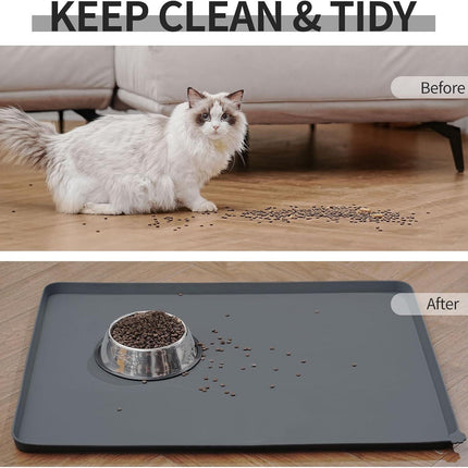 Pet Feeding Mat - Waterproof, Thick & Weighted - Place Mats for Cat & Dog Water Bowls - Dog & Cat Feeding Mats for Messy Water Bowls - Prevents Spills & Protects Floors.