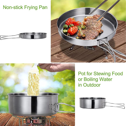 Camping Cookware Set - Multifunctional Portable Stainless Steel Cookware Set - Suitable for 2-3 People - Outdoor Picnic - Set of 4.
