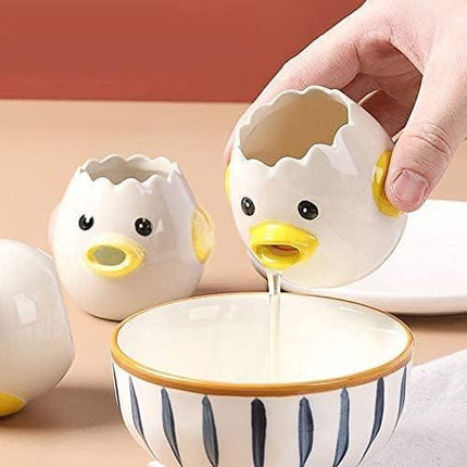 Egg White Separator - Ceramic Egg Yolk Separator - Portable Kitchen Gadget - Yellow Chicken - 2 Pieces.