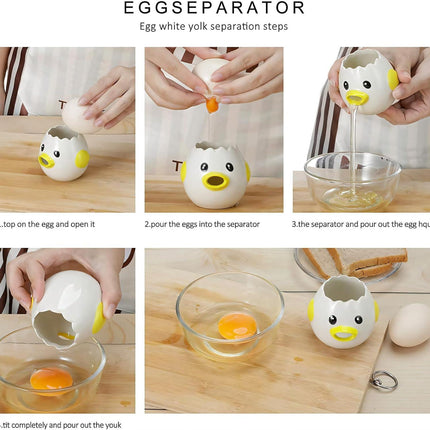 Egg White Separator - Ceramic Egg Yolk Separator - Portable Kitchen Gadget - Yellow Chicken - 2 Pieces.