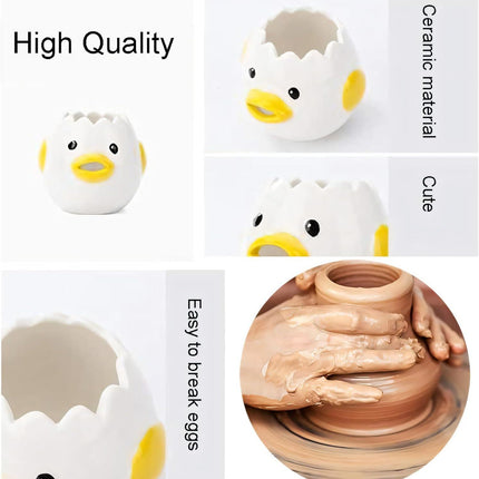 Egg White Separator - Ceramic Egg Yolk Separator - Portable Kitchen Gadget - Yellow Chicken - 2 Pieces.