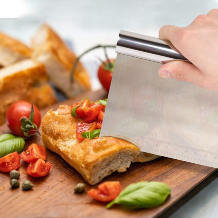 Dough scraper - Stainless steel dough scraper - with handle and measuring stick - Plastic-shaped scraper - Flexible dough cutter - for pizza, pastries, bread, baking, butter - 3 pieces.