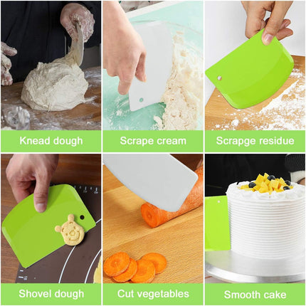 Dough scraper - Stainless steel dough scraper - with handle and measuring stick - Plastic-shaped scraper - Flexible dough cutter - for pizza, pastries, bread, baking, butter - 3 pieces.