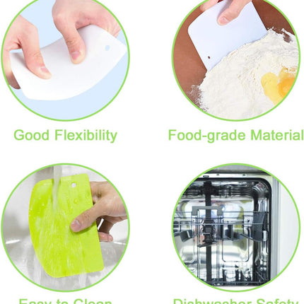 Dough scraper - Stainless steel dough scraper - with handle and measuring stick - Plastic-shaped scraper - Flexible dough cutter - for pizza, pastries, bread, baking, butter - 3 pieces.