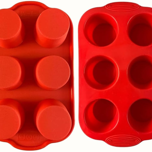 Silicone Muffin Mold - Silicone Yorkshire Pudding Mold, Muffin Mould, Non-Stick Muffin Cupcake Mold - for Muffin Cupcakes or Yorkshire Pudding - Baking Tools 30*18*4 cm - Red - 6 Cups - 2 pieces.