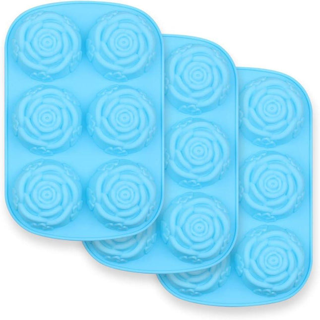Cavity Flower Shaped Silicone Molds - Non-Stick Silicone, Jumbo Roses, Suitable for Candy, Chocolate, Jelly, Ice Cubes and Roses - Set of 3.