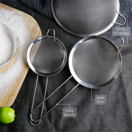 Strainers - Marine Grade Stainless Steel - Fine Mesh - Heat Resistant - No Sharp Edges - Corrosion Resistant - Pack of 3 (8cm, 12cm & 18cm).