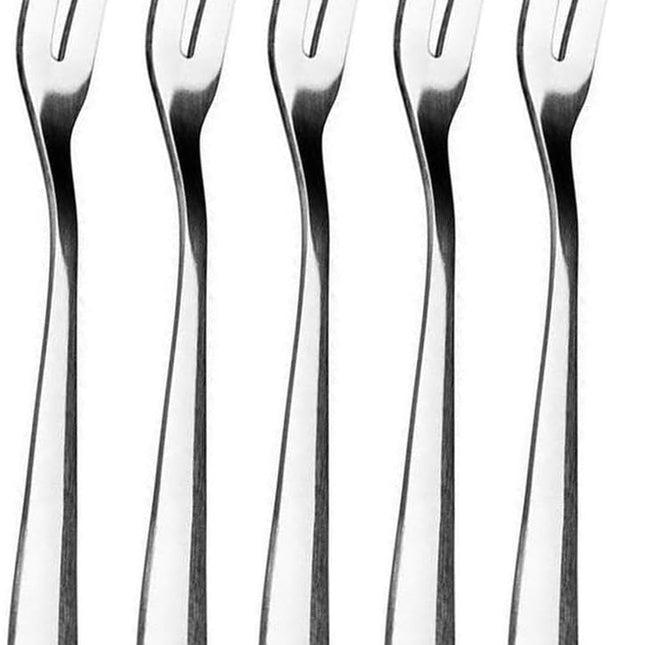 Forks - Reusable Mini Forks with 2 Prongs - for Appetizers, Desserts, Fruit, Cocktails, Parties, Travel - Set of 5 - Stainless Steel - Silver.