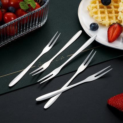 Forks - Reusable Mini Forks with 2 Prongs - for Appetizers, Desserts, Fruit, Cocktails, Parties, Travel - Set of 5 - Stainless Steel - Silver.