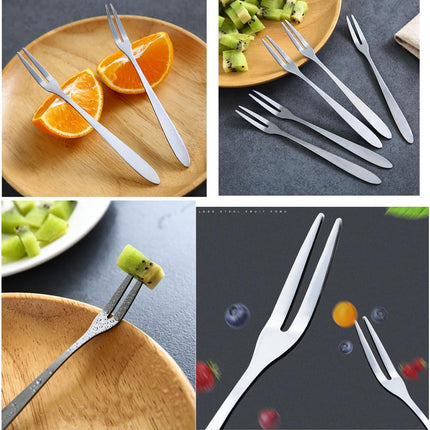 Forks - Reusable Mini Forks with 2 Prongs - for Appetizers, Desserts, Fruit, Cocktails, Parties, Travel - Set of 5 - Stainless Steel - Silver.