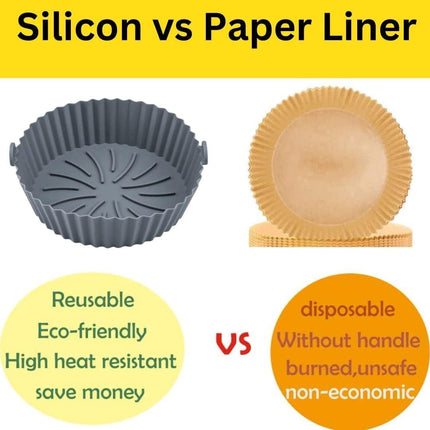 Silicone Air Fryer Liners - Non-Stick, Greaseproof, Waterproof - Food Grade Silicone Baking Pans - Microwave Safe - 7.8 Inch - Pack of 2.