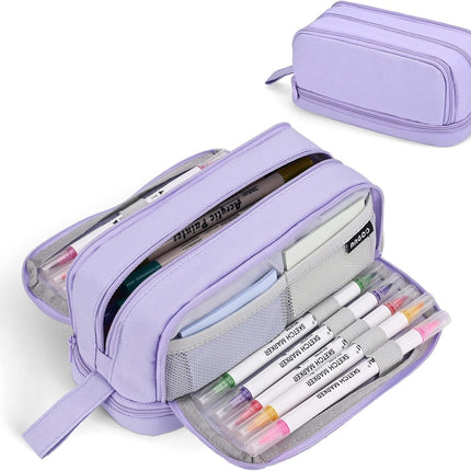 Pencil Case - Large Capacity Pencil Case - Suitable for Girls and Boys - With 4 Compartments - Multifunctional Pencil Case, Stationery Storage Bag, Office Cosmetic Bag - Portable Pencil Case - Suitable for Teens, Adults, Women and Men - Purple.