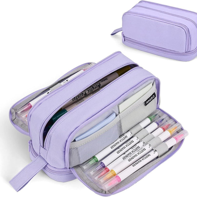 Pencil Case - Large Capacity Pencil Case - Suitable for Girls and Boys - With 4 Compartments - Multifunctional Pencil Case, Stationery Storage Bag, Office Cosmetic Bag - Portable Pencil Case - Suitable for Teens, Adults, Women and Men - Purple.