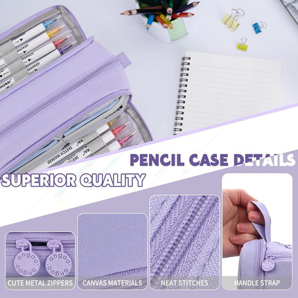 Pencil Case - Large Capacity Pencil Case - Suitable for Girls and Boys - With 4 Compartments - Multifunctional Pencil Case, Stationery Storage Bag, Office Cosmetic Bag - Portable Pencil Case - Suitable for Teens, Adults, Women and Men - Purple.