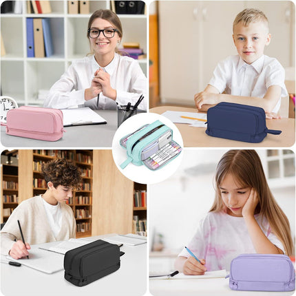 Pencil Case - Large Capacity Pencil Case - Suitable for Girls and Boys - With 4 Compartments - Multifunctional Pencil Case, Stationery Storage Bag, Office Cosmetic Bag - Portable Pencil Case - Suitable for Teens, Adults, Women and Men - Purple.
