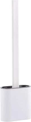 Toilet brush and holder - Deep cleaning silicone toilet brush - Flat toilet brush with long handle - Quick-drying toilet brush and holder - For bathroom - Floor/wall mounted - White - 11*8.5*13.8cm.