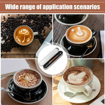 Coffee Latte Art Needle - 304 Stainless Steel Coffee Art Pen - Cappuccino Engraving Pen Double Head - Stainless Steel Espresso Tool - For Latte Decoration - With Wooden Handle.