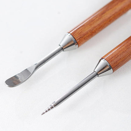 Coffee Latte Art Needle - 304 Stainless Steel Coffee Art Pen - Cappuccino Engraving Pen Double Head - Stainless Steel Espresso Tool - For Latte Decoration - With Wooden Handle.