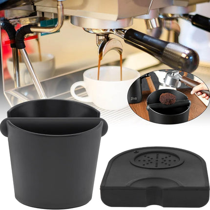 Silicone Coffee Grounds Container + Coffee Mat - Suitable for Office and Home - With Removable Tamper and Non-Slip Base.