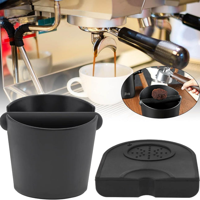 Silicone Coffee Grounds Container + Coffee Mat - Suitable for Office and Home - With Removable Tamper and Non-Slip Base.