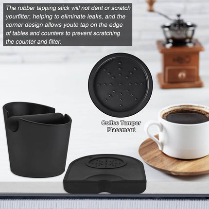 Silicone Coffee Grounds Container + Coffee Mat - Suitable for Office and Home - With Removable Tamper and Non-Slip Base.