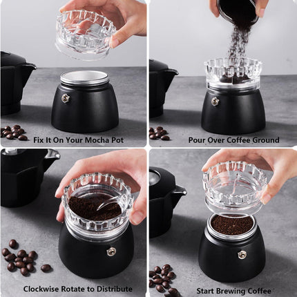 Moka Pot Dosing Ring and Coffee Dispenser - 2-in-1 Dosing Ring - Fast Dosing and Compaction (Large Size 8.4*8.4*3.9cm).