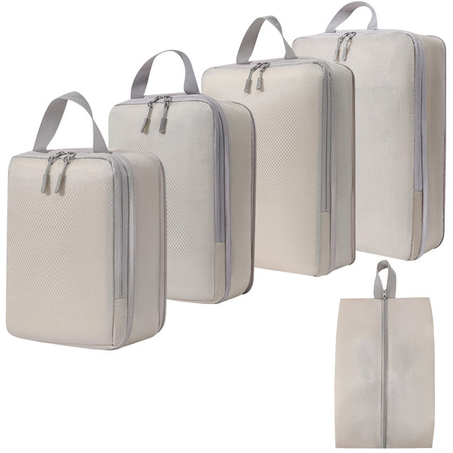 Compression Storage Bag Set - Suitable for Suitcases, Backpacks, Duffel Bags, Essential Holiday Travel Accessories - Beige - Set of 5.