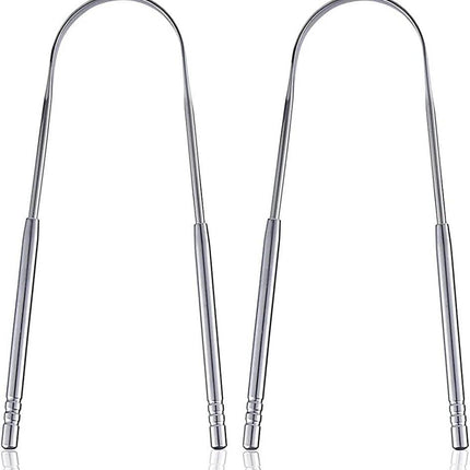 Tongue scraper - Stainless steel tongue cleaner - Freshens breath - Restores taste - Pack of 2.