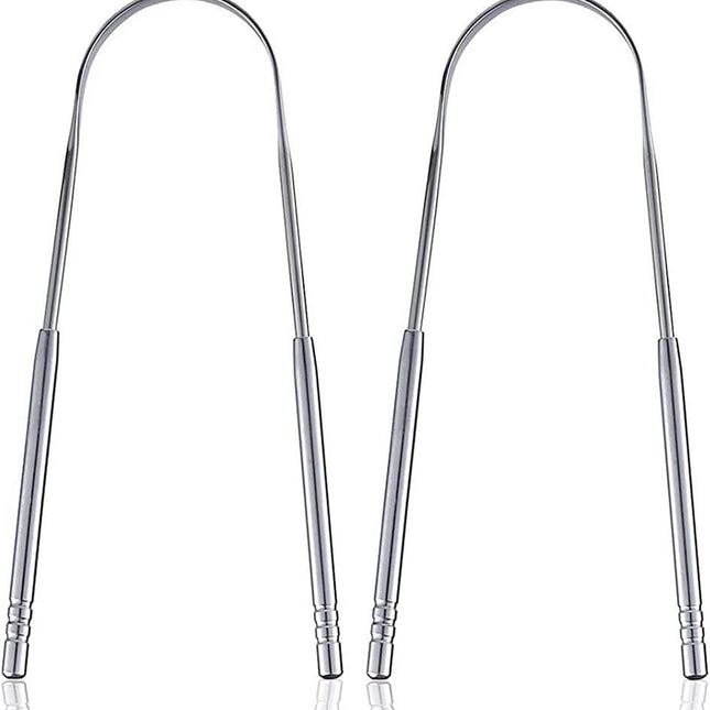 Tongue scraper - Stainless steel tongue cleaner - Freshens breath - Restores taste - Pack of 2.
