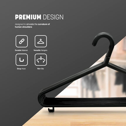 Clothes hangers for clothes racks and wardrobes - 36 cm hangers with trouser rod and clips - 25 pieces - Black.