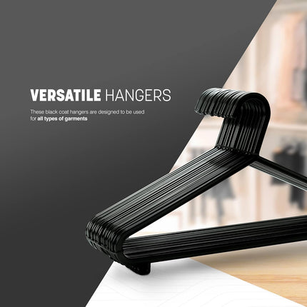 Clothes hangers for clothes racks and wardrobes - 36 cm hangers with trouser rod and clips - 25 pieces - Black.