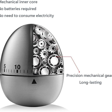Egg Timer - Kitchen Timer - Analogue Kitchen Timer - Mechanical Kitchen Timer - Timer - Egg - Stainless Steel.