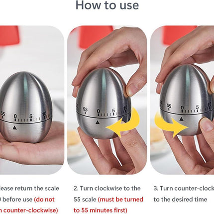 Egg Timer - Kitchen Timer - Analogue Kitchen Timer - Mechanical Kitchen Timer - Timer - Egg - Stainless Steel.